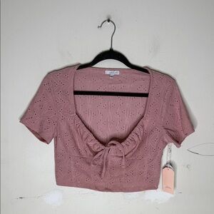 Blashe Pink Eyelet Polyester Blend Crop Top Size large NWT